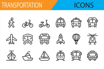 Simple Transportation Icons: Travel Modes from Car to Helicopter in Minimalist Design