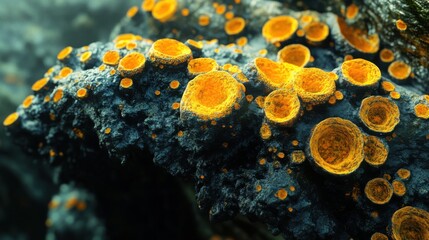 Vibrant Orange Lichen Growth on Weathered Rock Surface in Nature