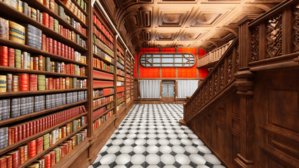 Fototapeta premium view of bookshelves in an old library