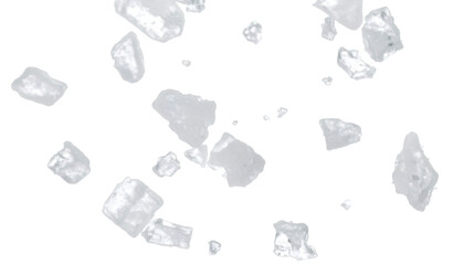 Salt crystals falling on transparent background