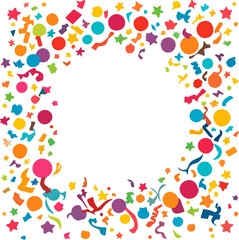 Colorful Confetti Border Frame with Balloons and Stars &ndash; Festive Vector Background for Party Invitations and Celebrations
