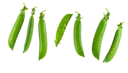 Fresh Green Peas Falling on Transparent Background