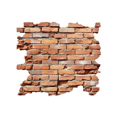 Obraz premium Irregularly Shaped Section of Aged Red Brick Wall with Missing Bricks and Mortar