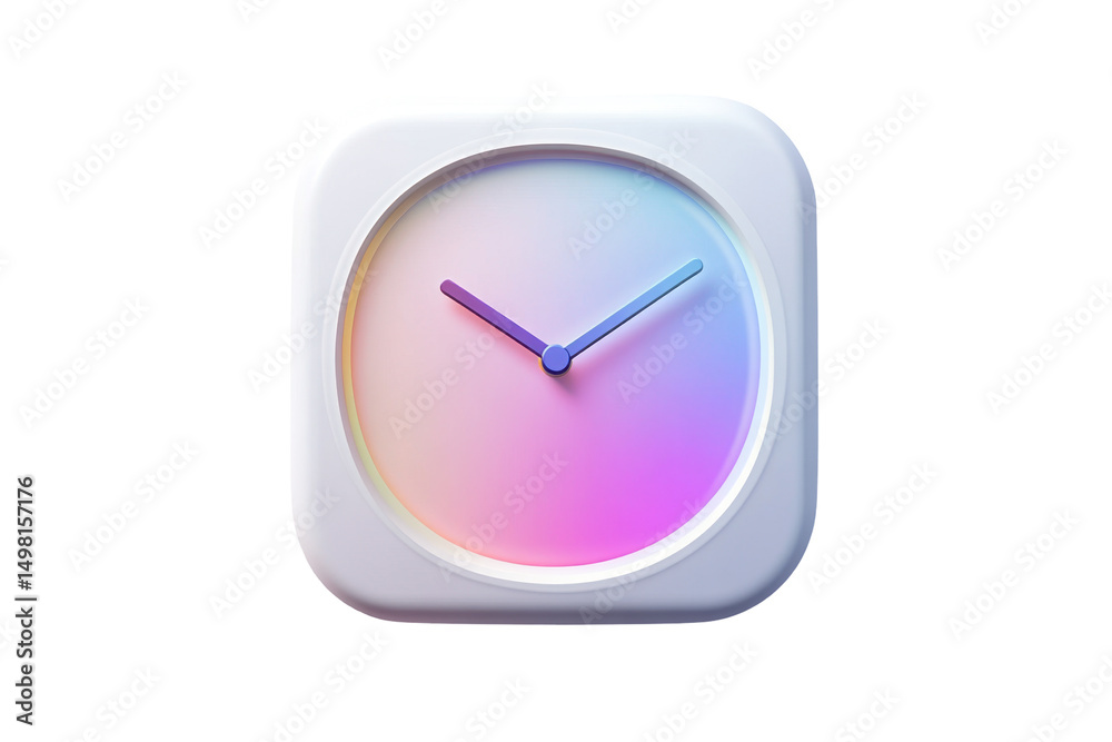 Poster colorful and modern clock icon with a soft gradient background showcasing blue and purple tones