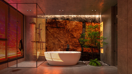 Modern Bathroom with Open Shower and Bathtub Design