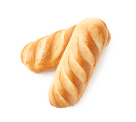 Two loaves of bread isolated on white, top view