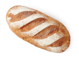 Loaf of bread isolated on white, top view