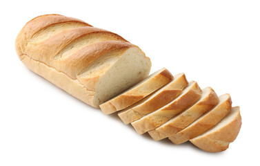 Cut loaf of bread isolated on white
