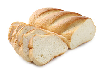 Cut loaf of bread isolated on white