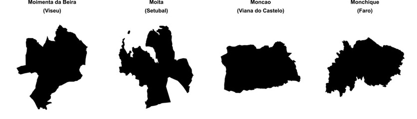 Obraz premium Moimenta da Beira, Moita, Moncao, Monchique outline maps