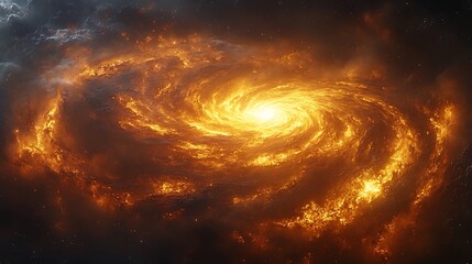 Stunning and detailed image of a fiery spiral galaxy glowing brightly in the dark cosmos