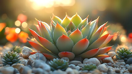 Stunning close up of a vibrant succulent plant with soft orange and green leaves image