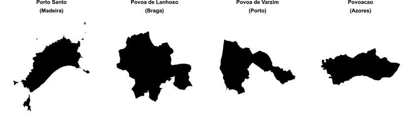 Porto Santo, Povoa de Lanhoso, Povoa de Varzim, Povoacao outline maps