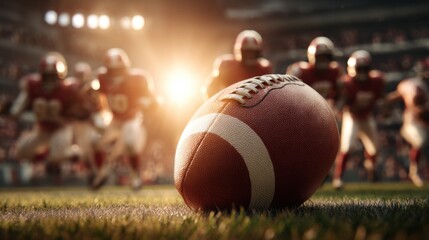 Intense American football players ready for action at kickoff