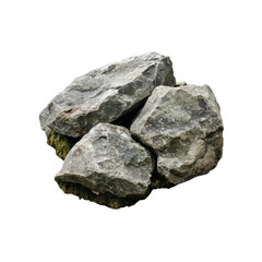 Obraz premium Three Grey Rocks with Moss Isolated on Transparent Background