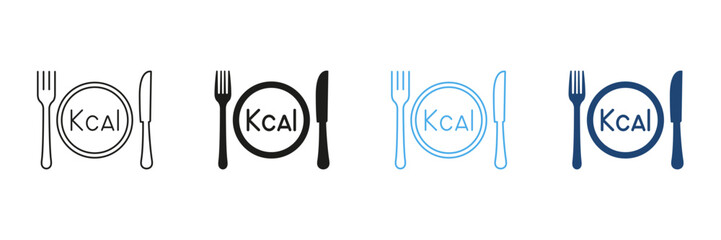 Plate With And Cutlery, Calorie Count Concept. Diet And Nutritional Awareness. Healthy Food Choices. Editable Stroke. Isolated Vector Illustration