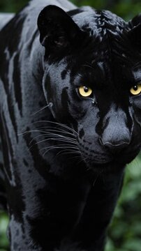 Panth&egrave;re noire au regard per&ccedil;ant dans la jungle luxuriante


