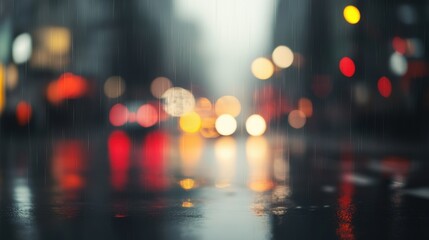 Fototapeta premium Blurry Cityscape at Night with Raindrops and Colorful Lights