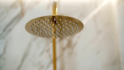 Luxurious gold shower head in modern bathroom