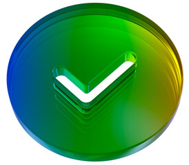 3d check mark realistic icon. colorful infinity with glass effect shaped, 3d rendering illustration for graphic design, yes button,3d render tick sign, presentation isolated on transparent background
