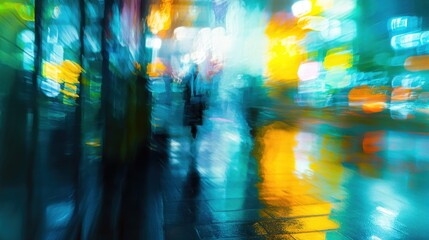 Fototapeta premium Abstract blurred urban night scene with colorful lights and reflections