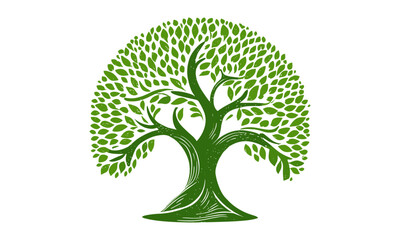 Tree logo vintage style, nature emblem, vector illustration, herbal design, environmental graphic, forest motif, organic branding, wilderness symbol, natural texture.