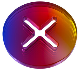 3d rejection icon. Cancel cross or delete sign. Forbidden x symbol. Red 3d cancel icon. Error cross button, close element. Wrong answer sign. colorful infinity with glass effect shaped