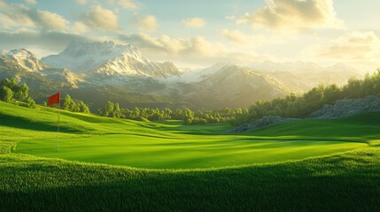 Golf course with mountain backdrop