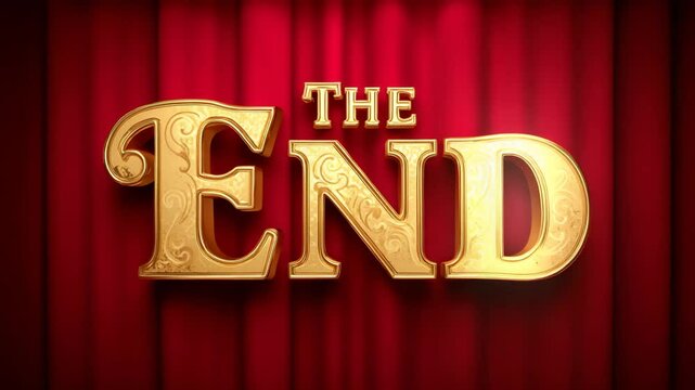 "The End" written on a red curtain. A cinematic and dramatic scene