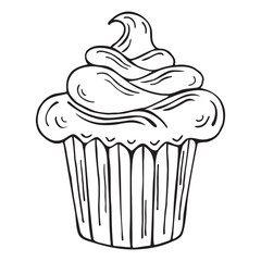 Cute hand drawn cupcake, muffin. Doodle vector illustration.
For greeting cards, posters, posters, labels and seasonal designs recipes, food design, bakery, pastry shops, cafes. White background.