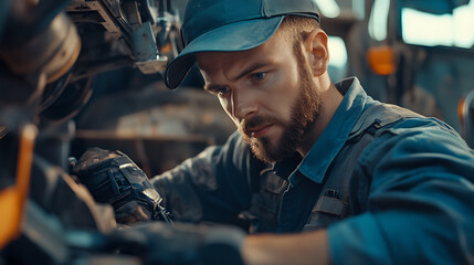 Mechanic Working on Industrial Equipment