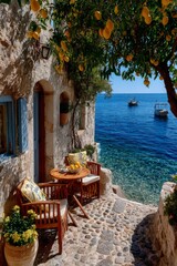 Obraz premium Mediterranean Seaside Lemon Tree Patio