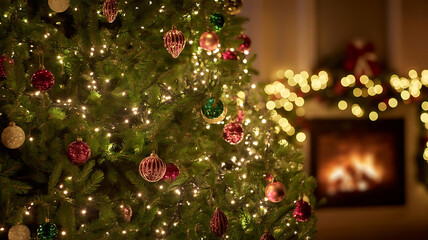 Cozy Christmas Tree Decor with 'Merry Christmas' Sign and Warm Holiday Lights