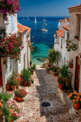 Naklejka premium Mediterranean Seaside Lemon Tree Patio