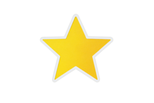 Bright yellow star shape with a smooth surface and a transparent background for use in various graphic design projects