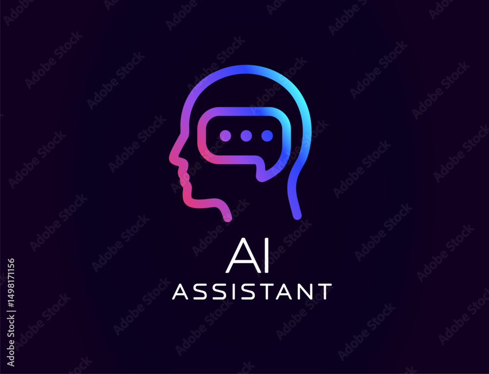 Poster ai assistant logo with human head silhouette and chat bubble inside, symbolizing communication and i