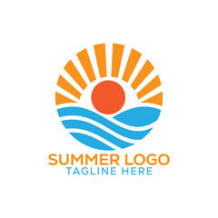 summer sun round logo design