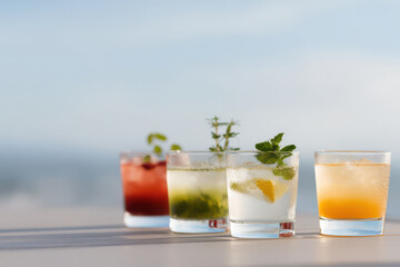 Fototapeta premium collection of ultrabright summer cocktails featuring watermelon tangerine lemon and lime colors