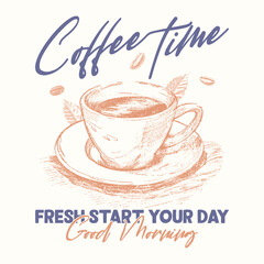 Retro typography coffee club graphic tee t-shirt, artwork. Sunday coffee time vector design. Coffee Time Modern Art. Coffee club artwork for apparel, stickers, batch, background, poster