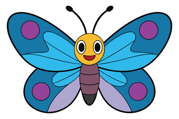 Cartoon Butterfly with Colorful Wings and a Smiling Face Illustration for Kids