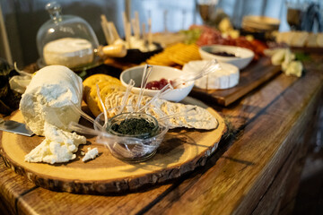 Catering setup with multiple cheese boards