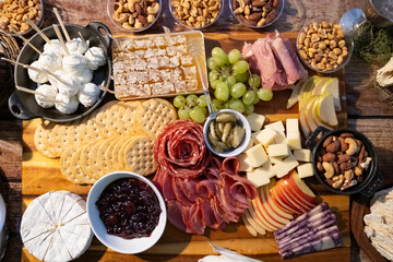 Full grazing spread of meats and snacks
