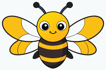 Cartoon Bee with Yellow and Black Stripes, Big Eyes, and Smiling Face