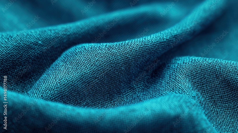 Wall mural close-up view of soft turquoise fabric with gentle draping texture