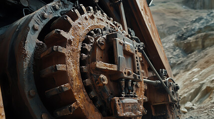 Rusty Mechanical Gear in Mining Equipment