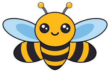 Cute Cartoon Bee Illustration with Big Eyes and Striped Body and Blue Wings