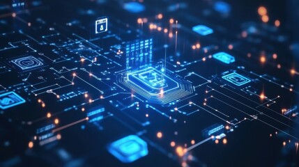 Obraz premium Tech background. Cybersecurity icons. Universal technology abstract background for presentations