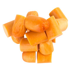 sausage isolated on white background slice pile