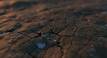 Fototapeta premium Close up view of dry cracked earth texture forming abstract pattern on the ground surface