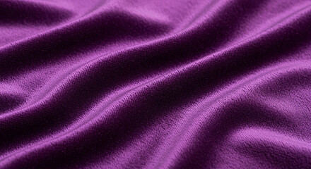 Close up of luxurious vibrant purple velvet fabric texture background with elegant soft folds